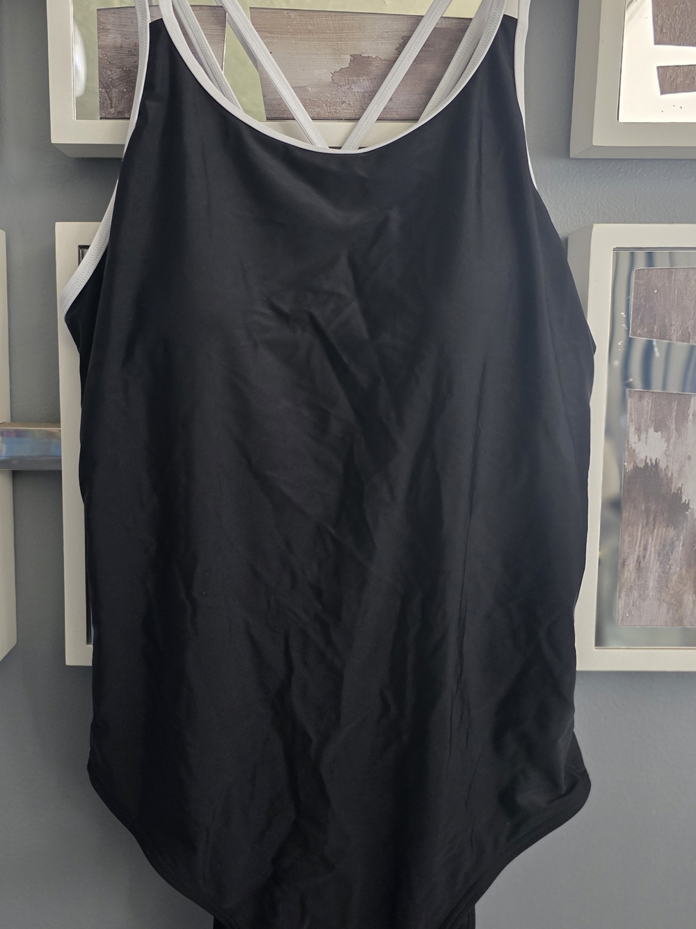 Black One-Piece Swimsuit with White Trim